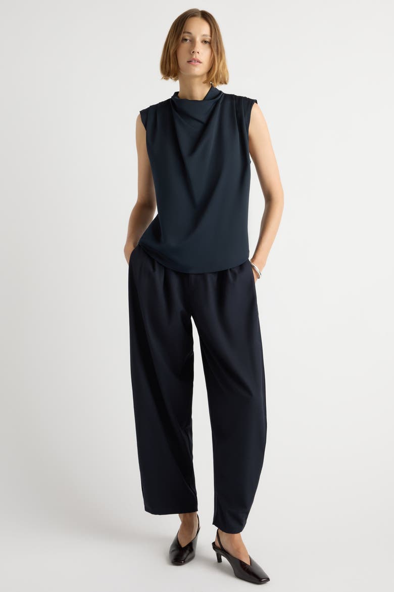 Allegra Gathered-Neck Sleeveless Blouse, Alternate, color, Navy