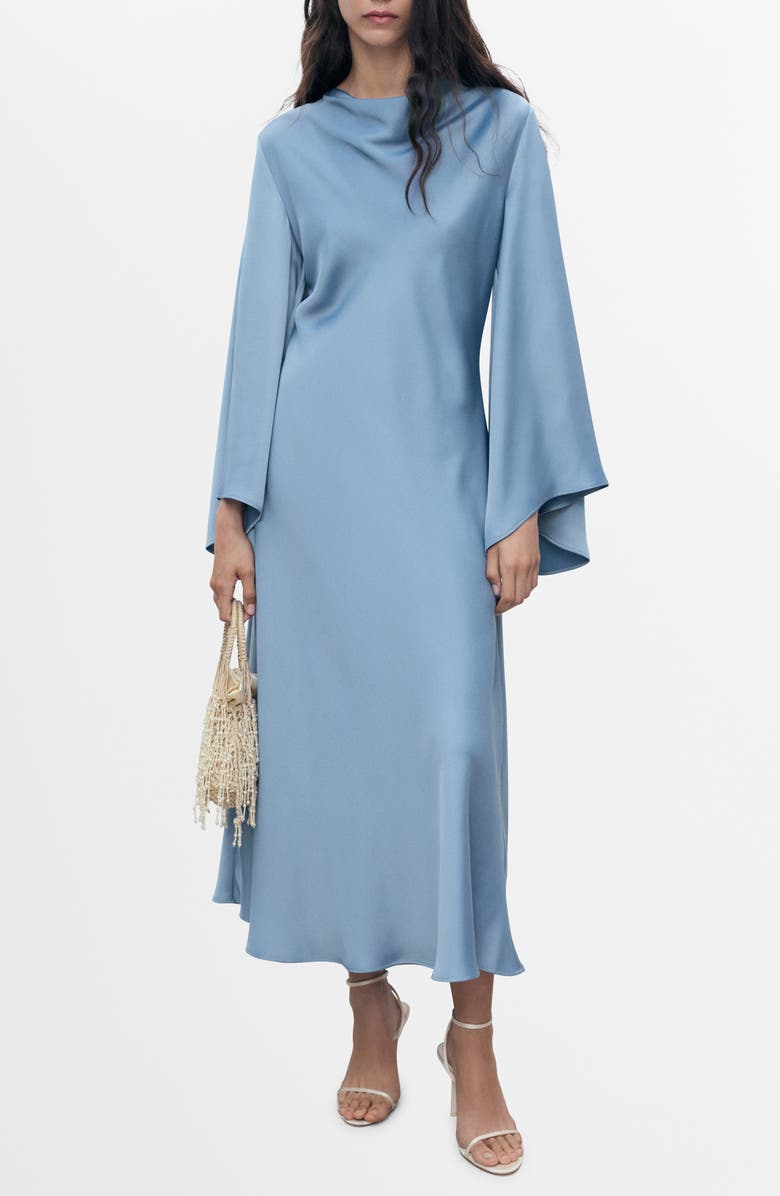 MANGO Long Sleeve Satin Maxi Dress, Main, color, 