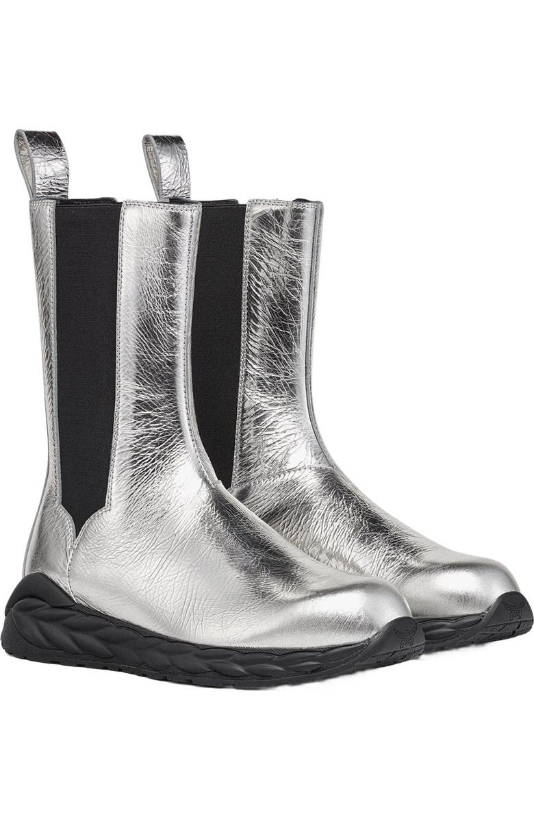 MCM Skywander Boots in Metallic Calf Leather, Main, color, Silver