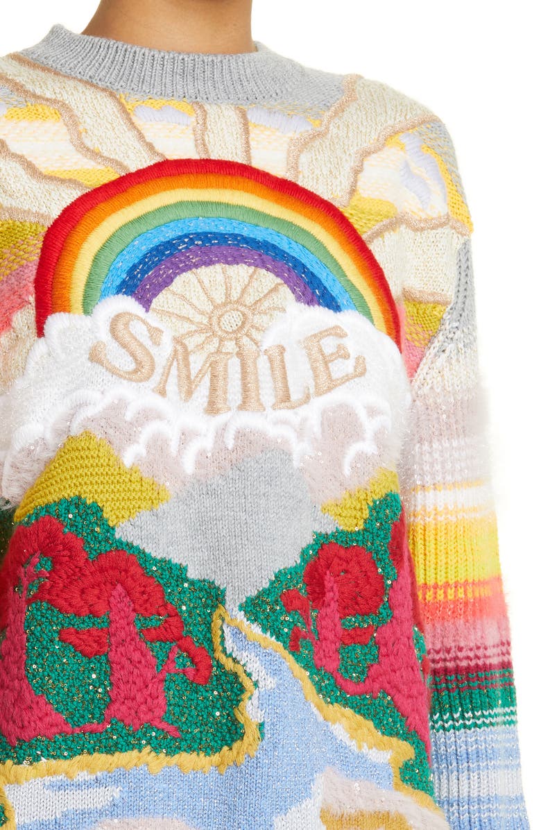 Stella McCartney Festive Smile Intarsia Crewneck Wool Blend Sweater, Alternate, color, 