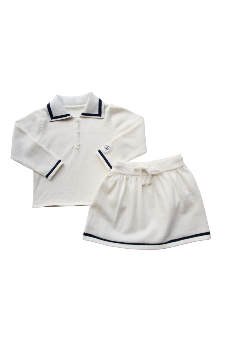 Bea Long Sleeve Sweater Polo, Main, color, White / Navy Blue