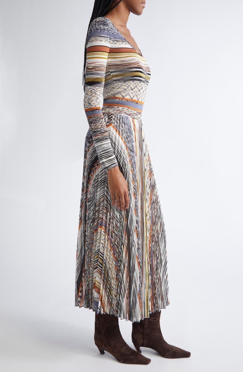 Missoni Pleated Long Sleeve Knit Dress, Alternate, color, Ivory Multicolor Tones