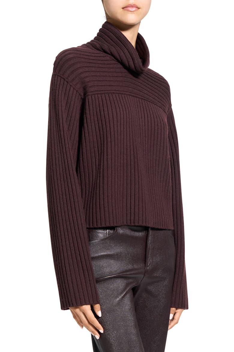 Directional Rib Cowl Neck Merino Wool Sweater, Alternate, color, DEEP PLUM