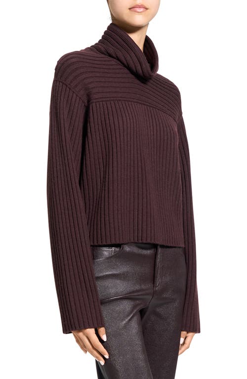 Theory Directional Rib Cowl Neck Merino Wool Sweater In Purple