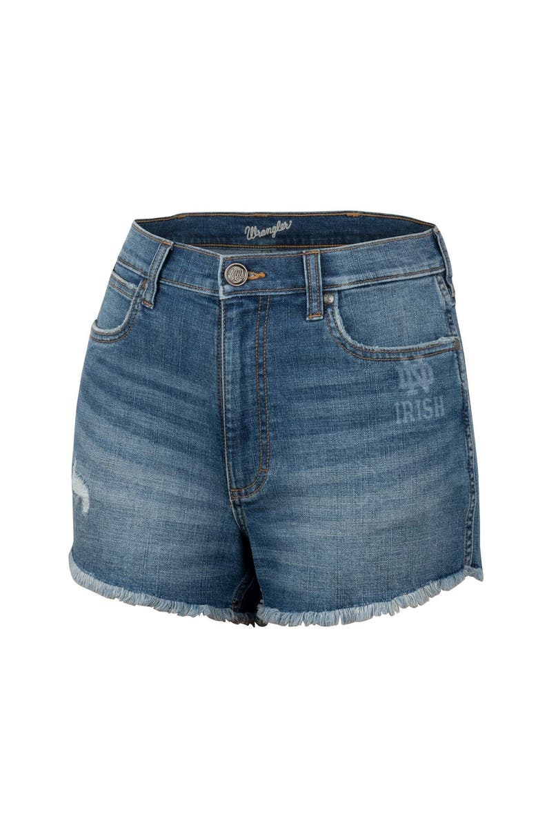 COLOSSEUM X WRANGLER Women's Colosseum x Wrangler Blue Notre Dame Fighting Irish Retro High Rise Cut-Off Shorts, Alternate, color, 