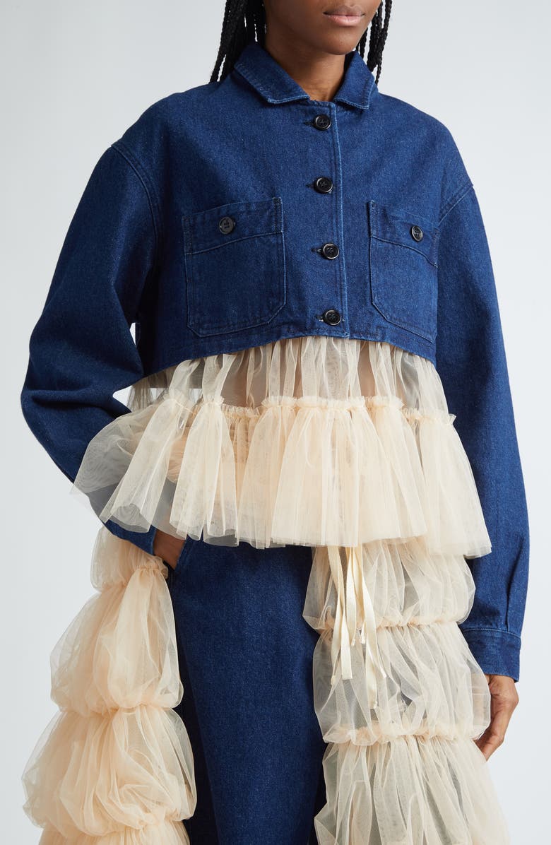 renaissance renaissance Kiri Ruffle Hem Denim Jacket, Alternate, color, 