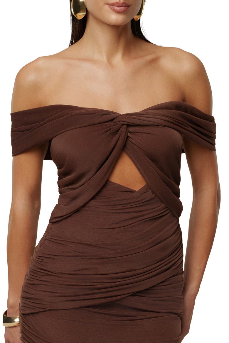 Alessandra Off the Shoulder Dress, Alternate, color, BROWN