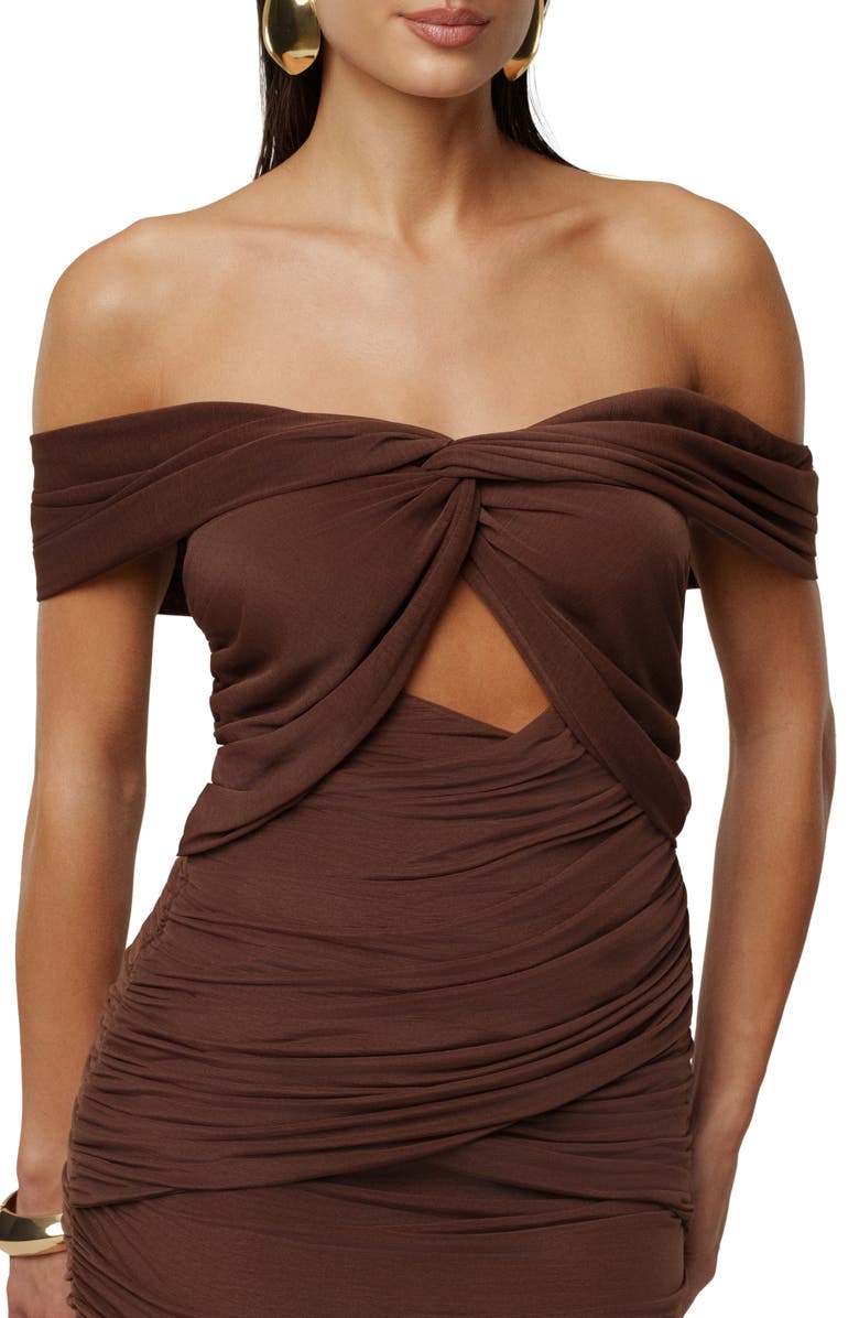 JLUXLABEL Alessandra Off the Shoulder Dress, Alternate, color, Brown