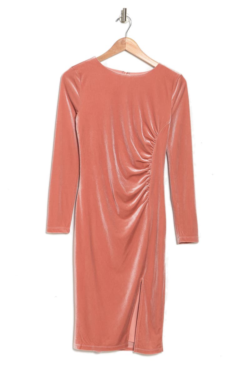 Isla Velvet Front Slit Dress, Alternate, color, CAMEO BROWN