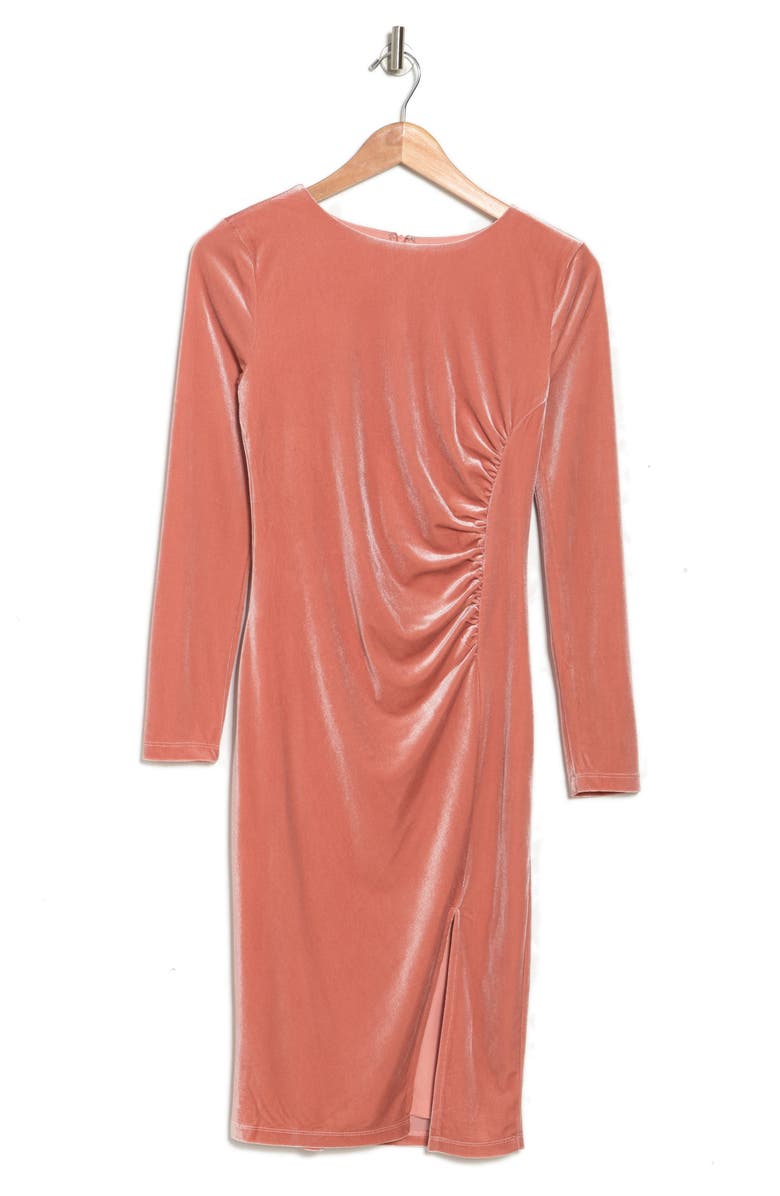Love By Design Isla Velvet Front Slit Dress, Alternate, color, Cameo Brown