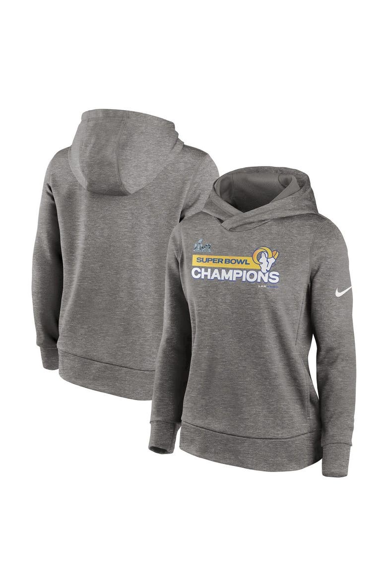 Women's Nike Heathered Charcoal Los Angeles Rams Super Bowl LVI Champions Pullover Hoodie, Main, color, Heather Charcoal
