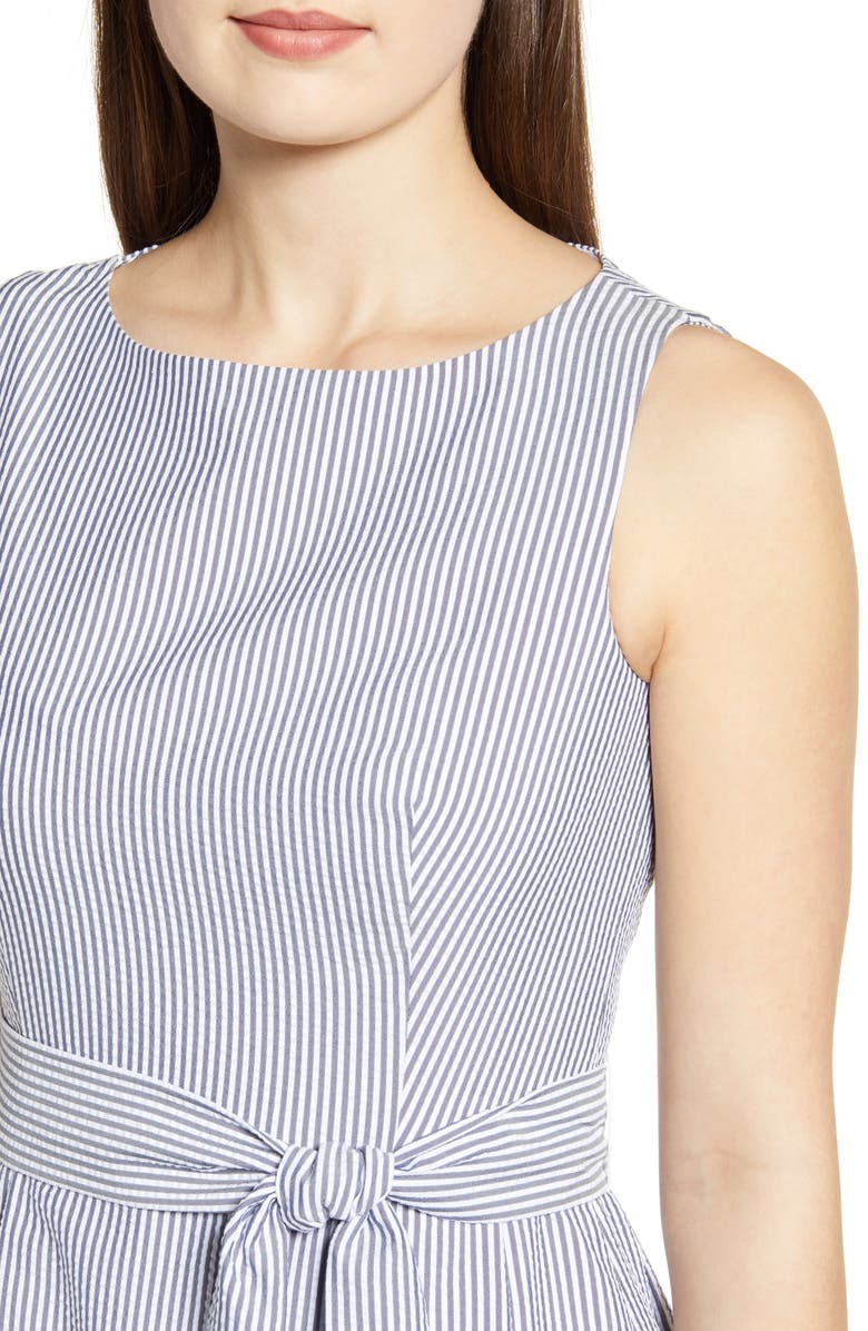 Anne Klein Seersucker Sleeveless Fit & Flare Dress, Alternate, color,