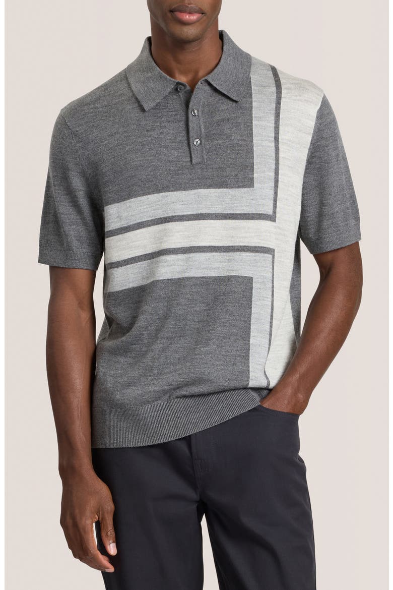 Intarsia Merino Wool Blend Sweater Polo, Main, color, CASTLEROCK HEATHER