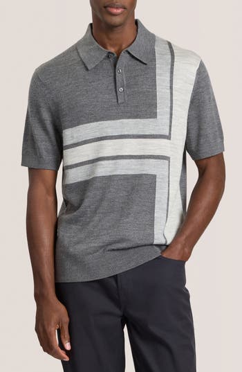 Ted Baker Intarsia Merino Wool Blend Sweater Polo In Gray