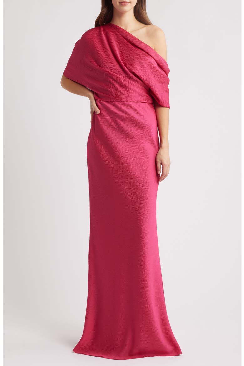 Slouch One-Shoulder Hammered Satin Gown, Main, color, MAGENTA
