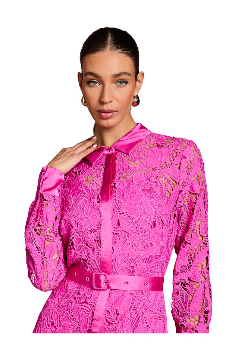 Lace Shirt Long Sleeve Dress, Alternate, color, Magenta