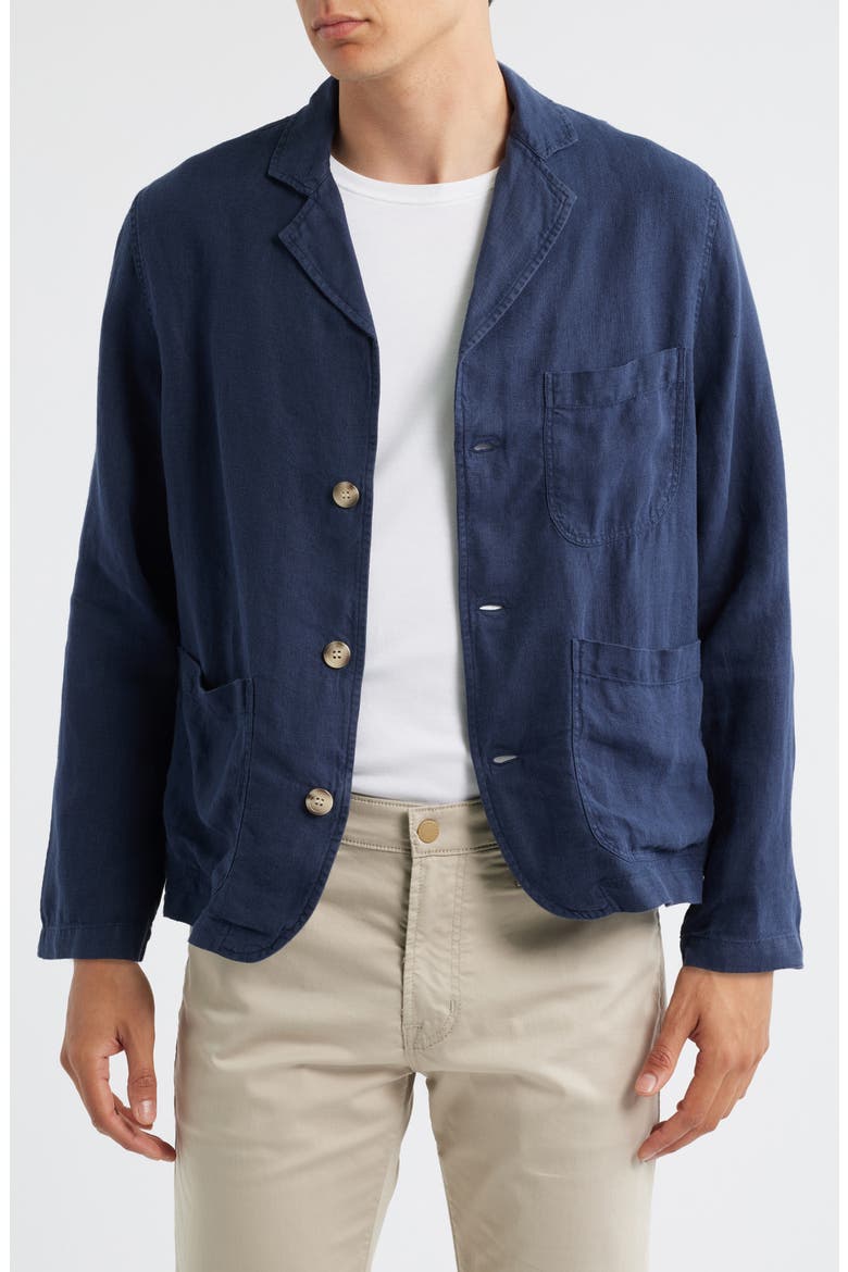 Navy Linen Three-Button Sport Coat, Main, color, NAVY