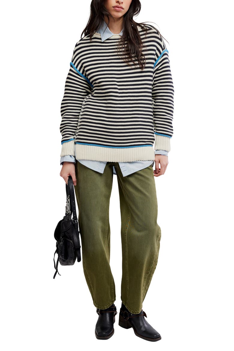 We The Free Stripe Cotton Sweater, Alternate, color, CHARCOAL COMBO