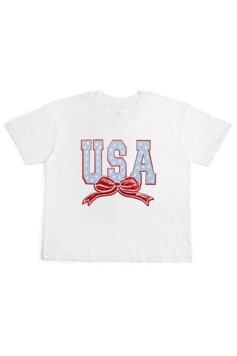 USA Stars & Bow Patch Women's Short Sleeve T-Shirt, Main, color, White