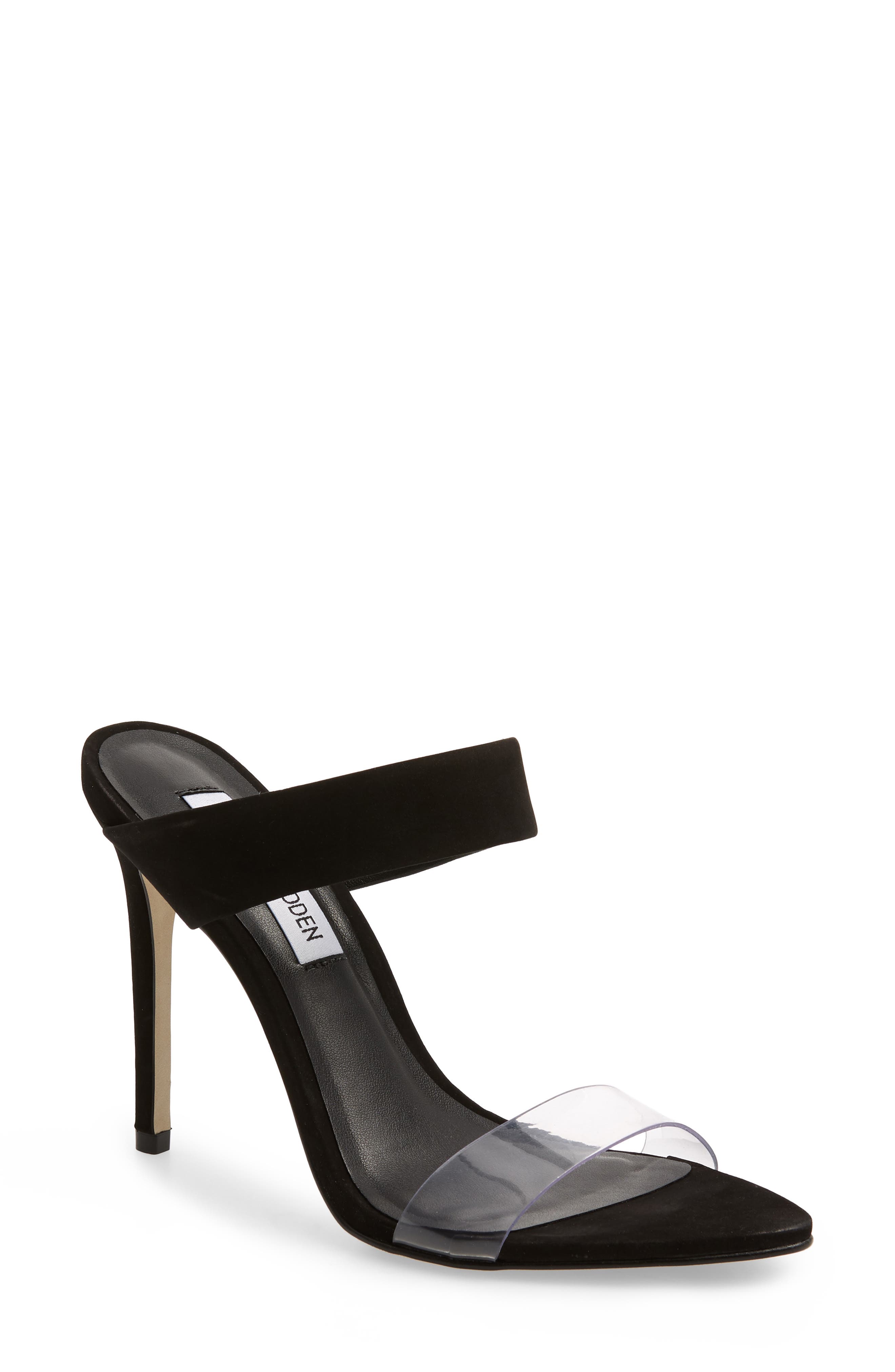 Amaya Clear Slide Sandal, Main, color, BLACK NUBUCK LEATHER