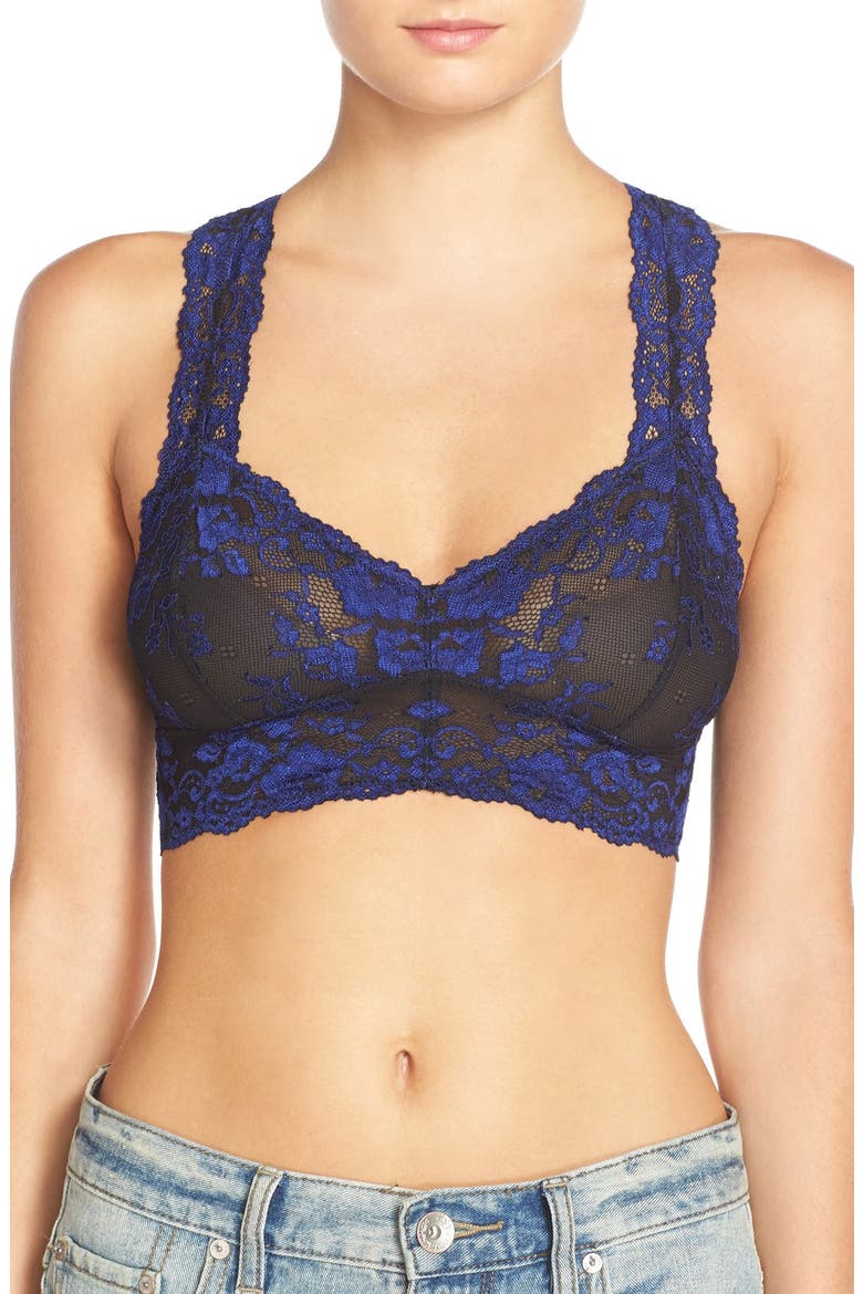 'Wild Roses' Cross Dye Racerback Bralette, Main, color, BLACK/ SAPPHIRE COMBO