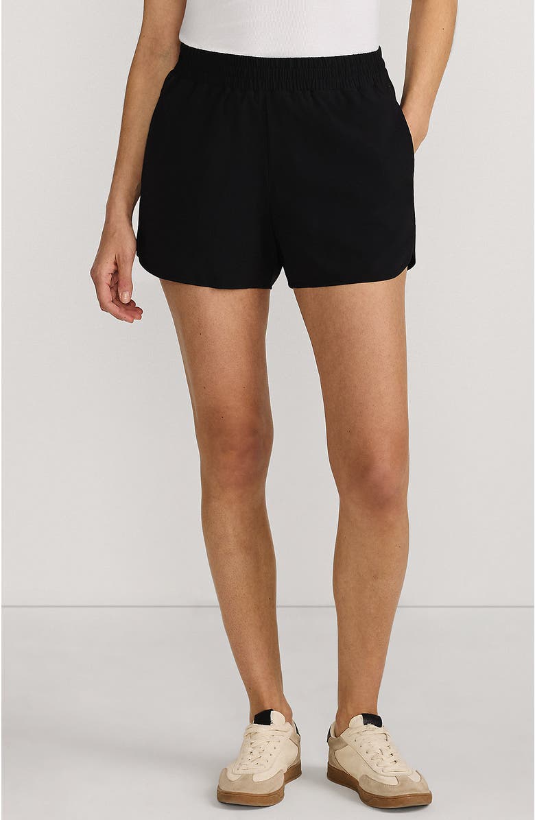 Lands' End Active Woven 4" Shorts with Brief, Alternate, color, Black