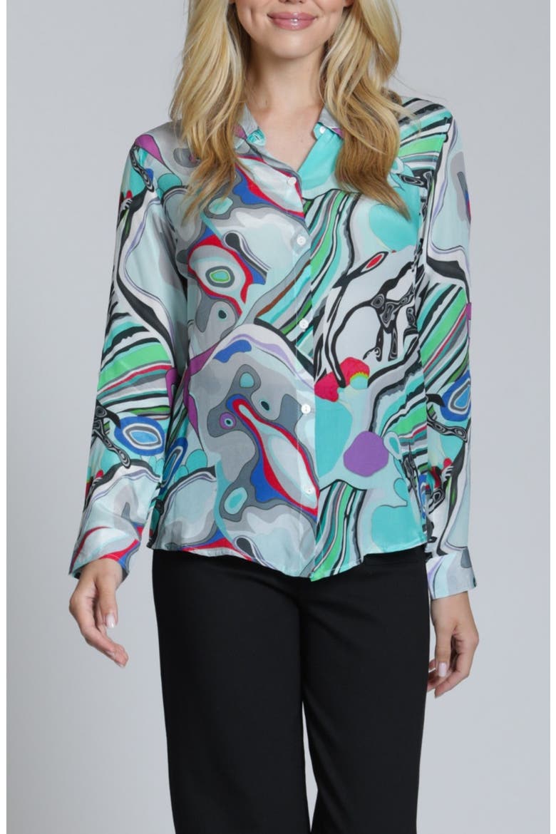 Roll Sleeve Button-Up Shirt, Main, color, TURQUOISE MULTI
