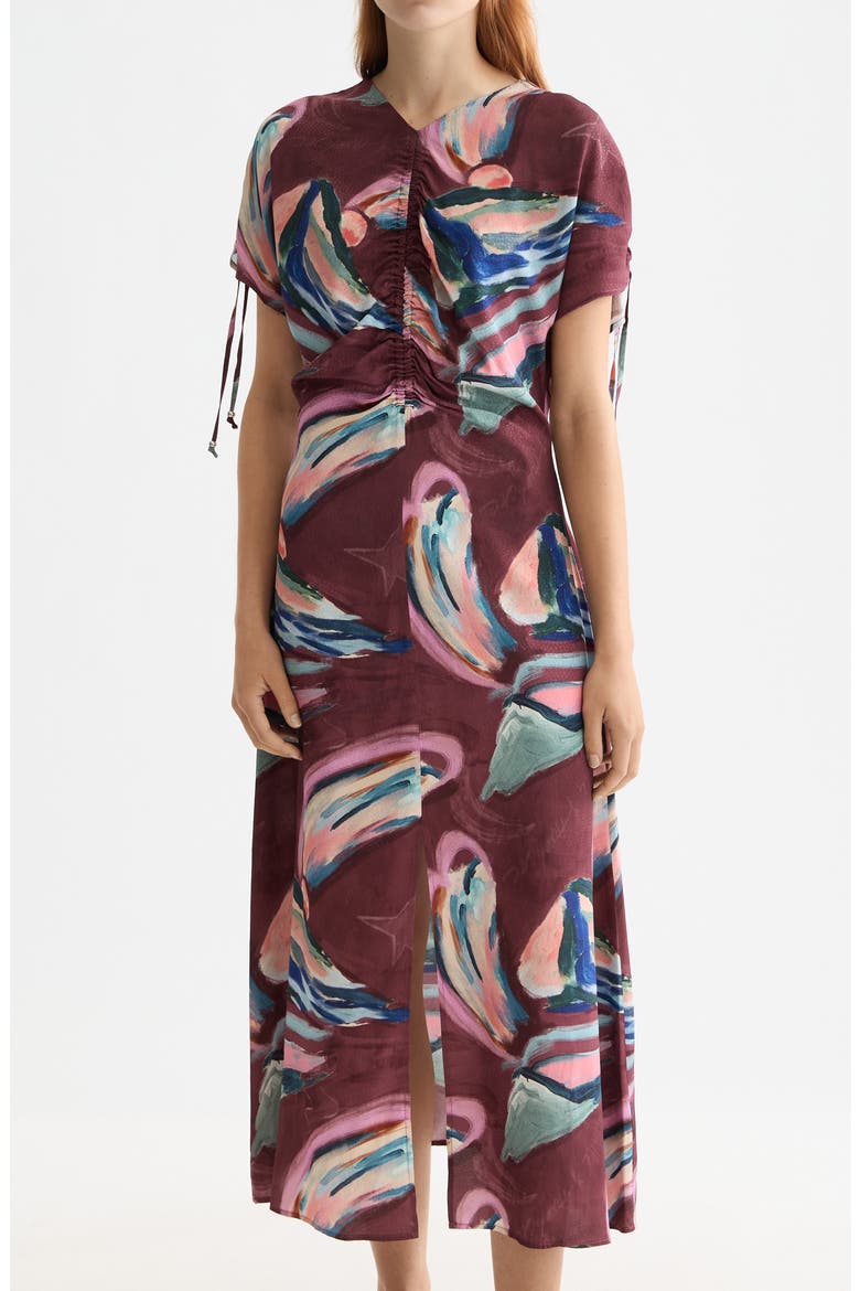 Short Sleeve Drawstring Maxi Dress, Alternate, color, ABSTRACT MOUNTAIN