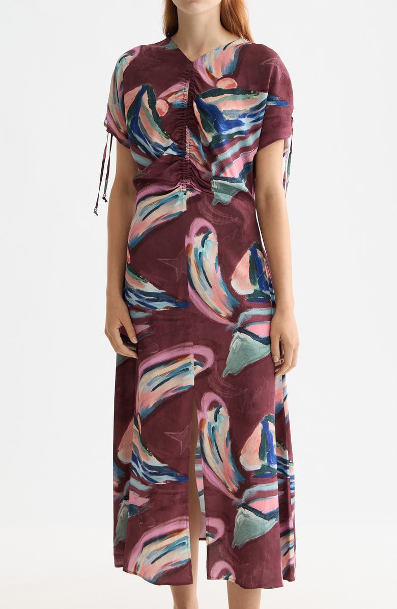 Scotch & Soda Short Sleeve Drawstring Maxi Dress, Alternate, color, Abstract Mountain