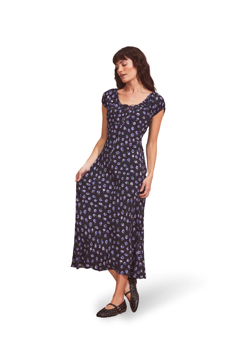 Ro&Zo Gathered Neckline Midi Dress, Main, color, Navy