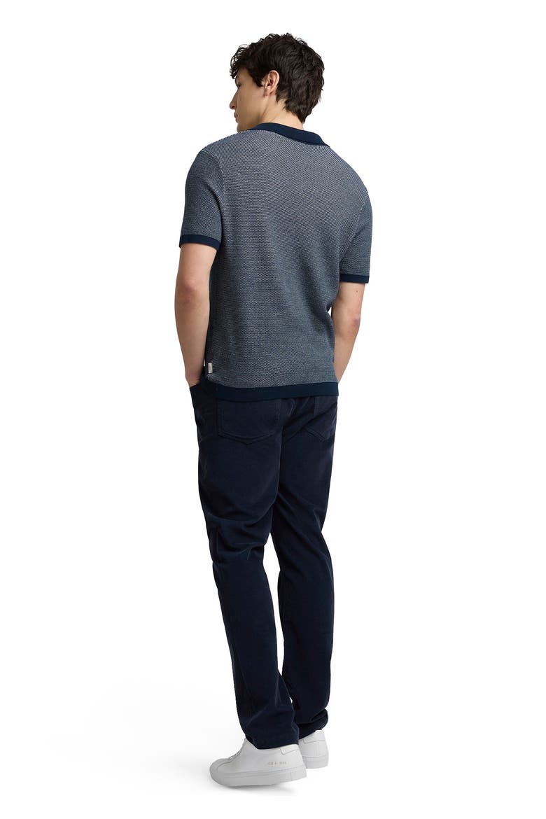 Textured Cotton Johnny Collar Polo, Alternate, color, Midnight/White