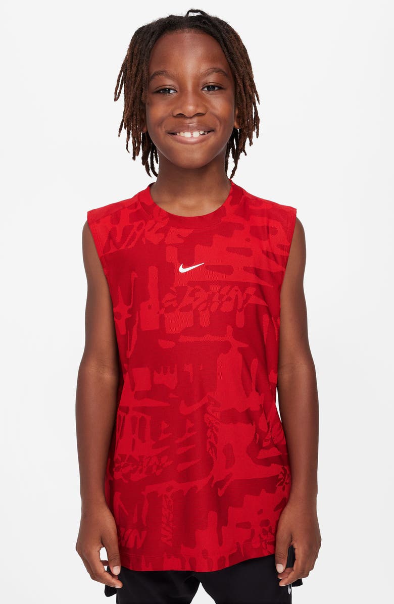 Nike Kids' Dri-FIT Multi Muscle Tee, Main, color, University Red/ White