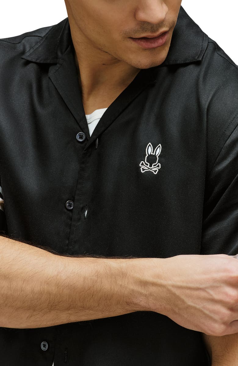 Psycho Bunny Aden Border Camp Shirt, Alternate, color, Black