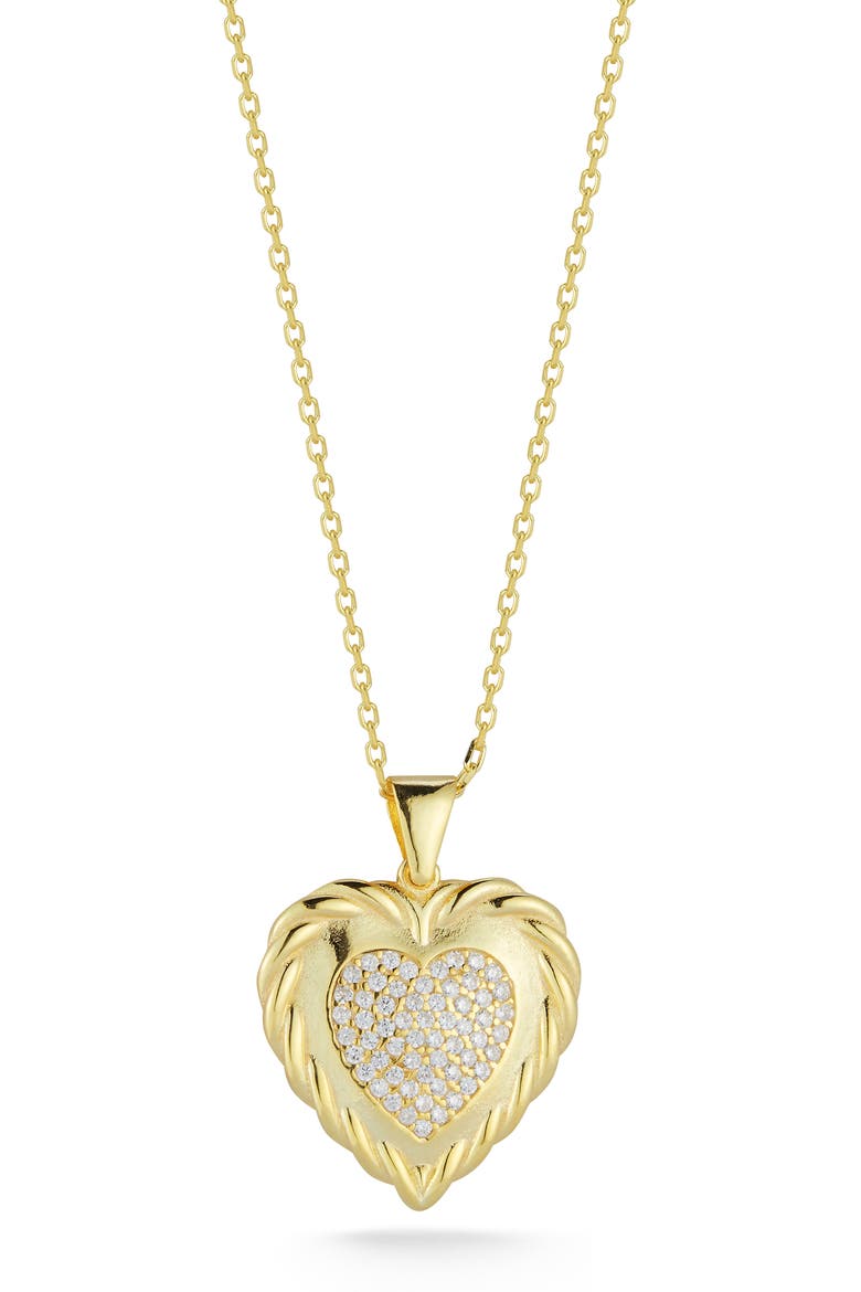 Pavé Cubic Zirconia Heart Pendant Necklace, Main, color, GOLD