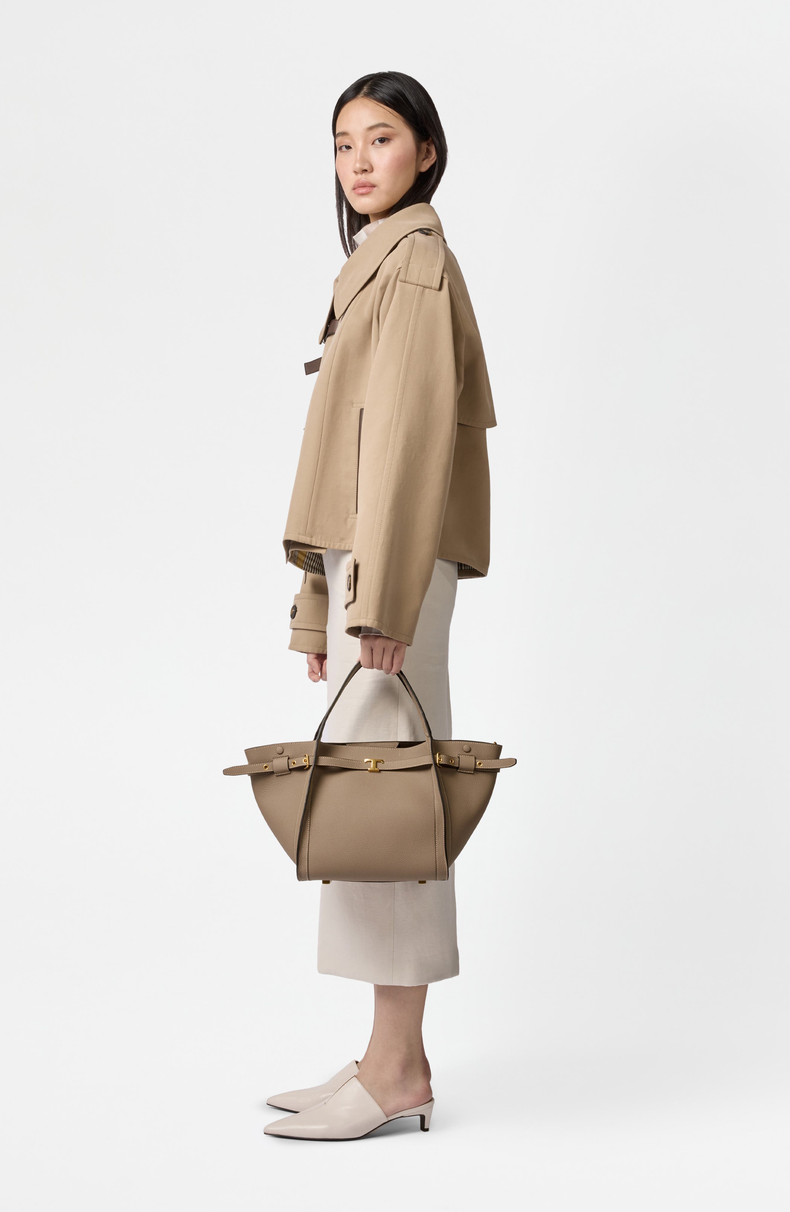 Tod
s T Timeless Leather Shopping Bag, Alternate, color, Creta Chiaro