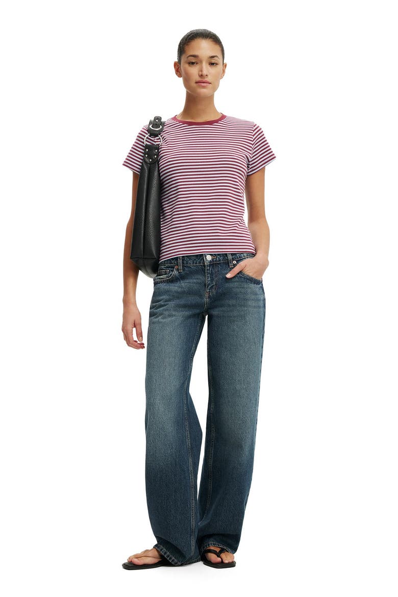 Women's 90 S Baby Tee, Alternate, color, Madi Stripe Cherrywood  Duck
