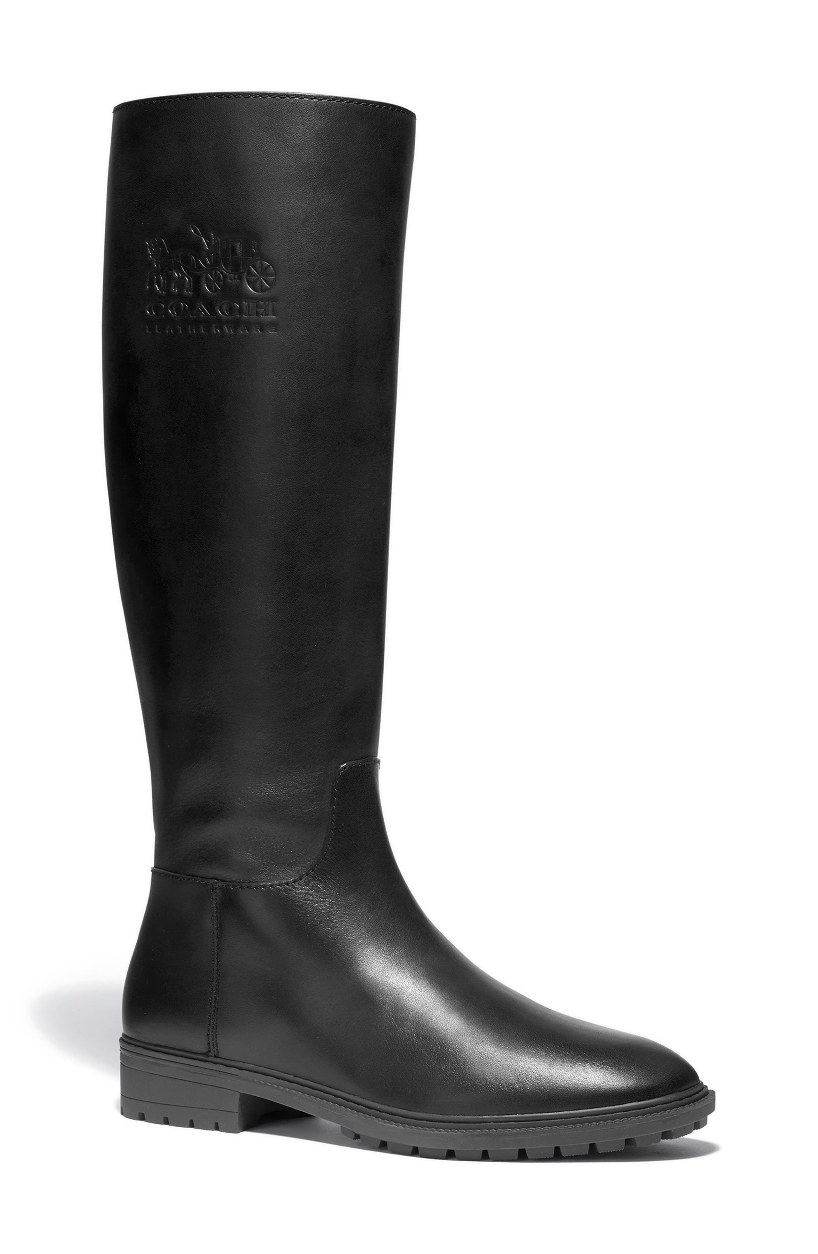 Fynn Embossed Knee High Riding Boot, Main, color, BLACK LEATHER