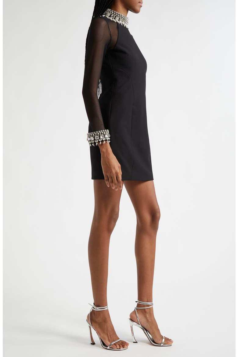Crystal & Imitation Pearl Detail Long Sleeve Minidress, Alternate, color, BLACK/ SILVER