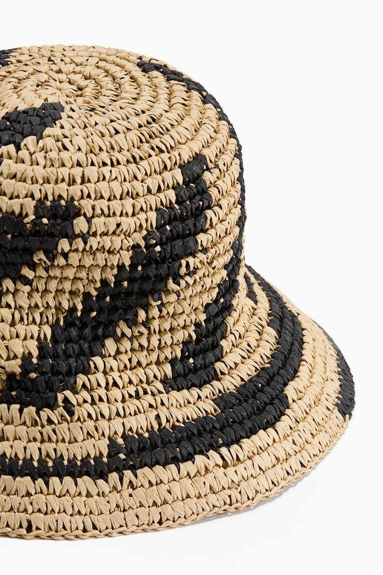 Handmade Straw Bucket Hat, Main, color, Light beige/black