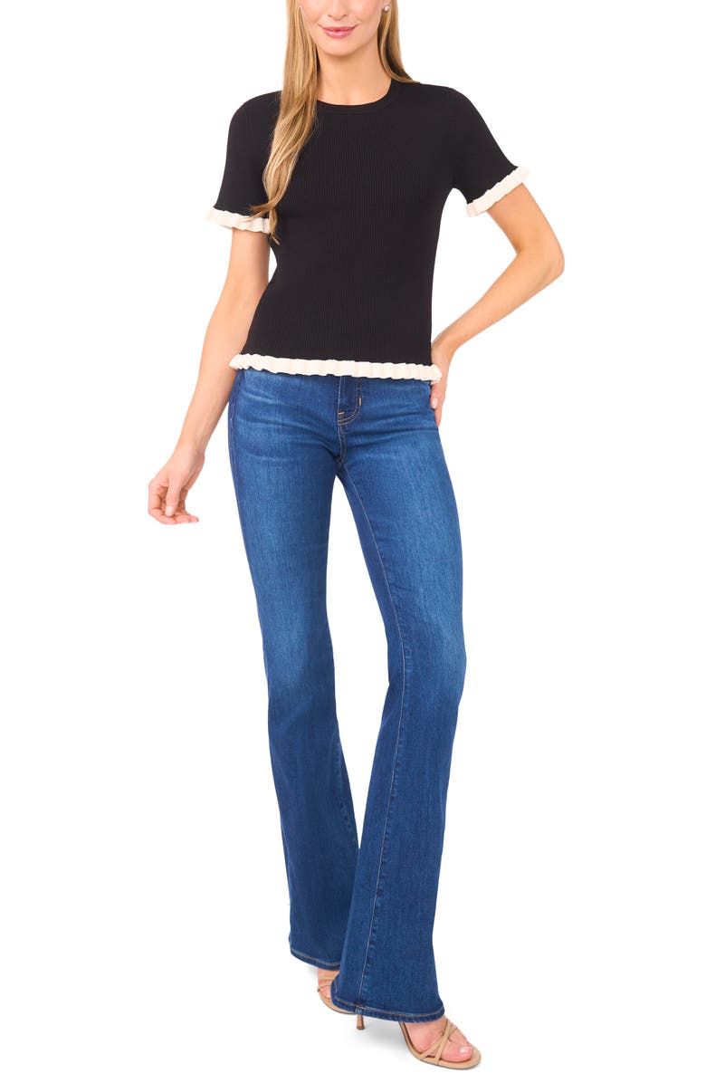 Ted Baker Ruffle Short Sleeve Sweater, Alternate, color, Rich Black