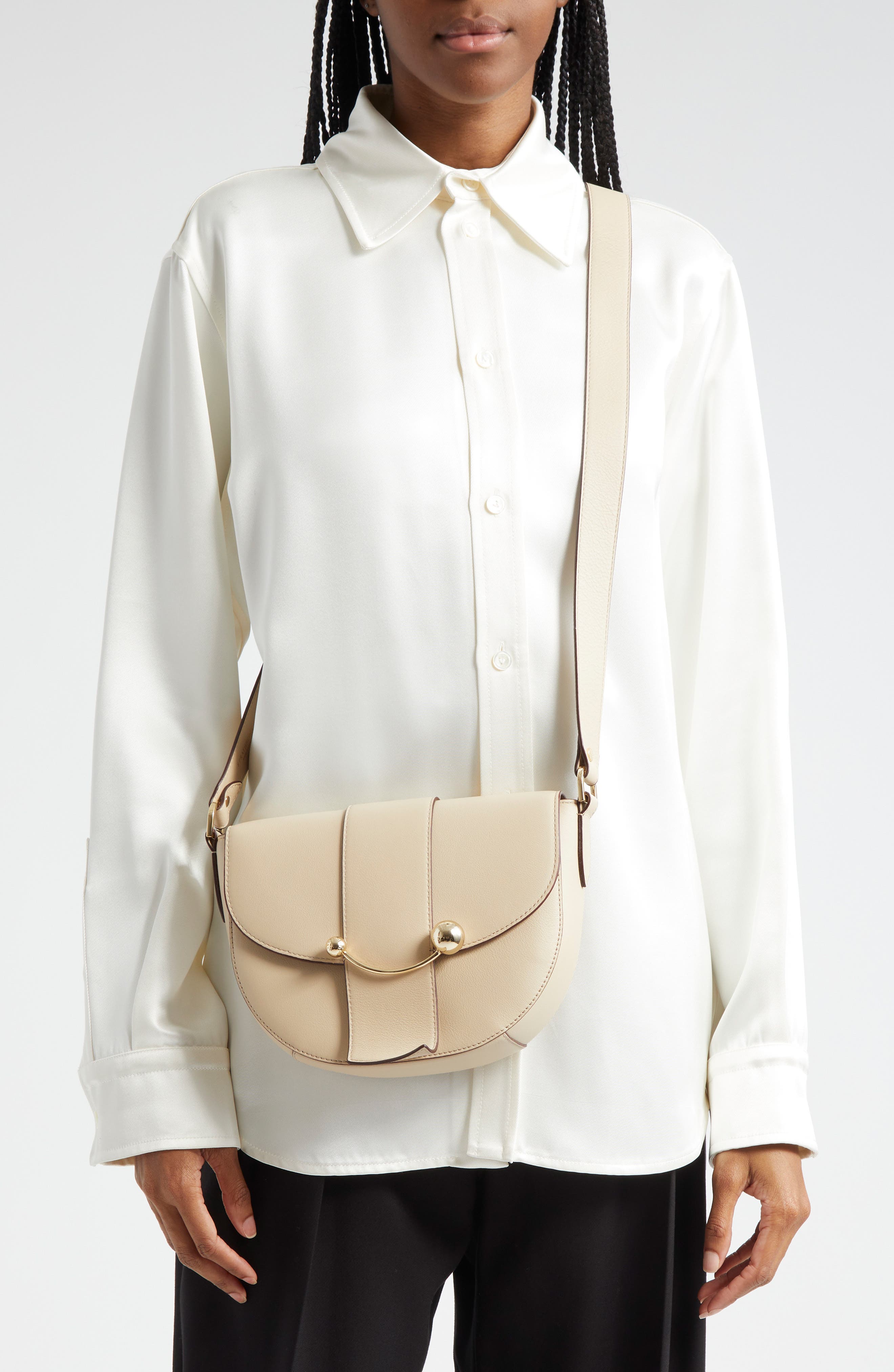 Crescent Saddle Leather Crossbody Bag, Alternate, color, OAT