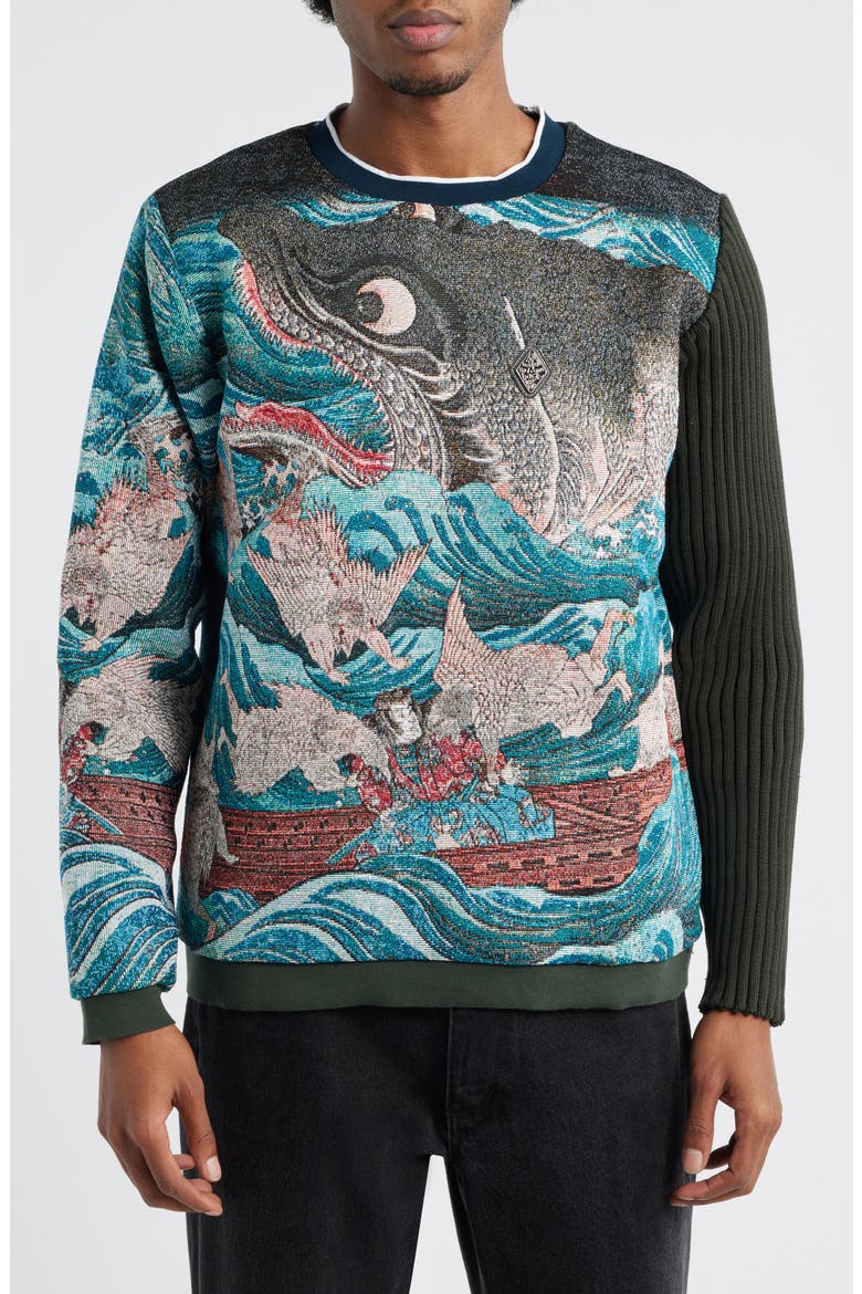 Tametomo Rescued Jacquard Sweatshirt, Main, color, GREEN