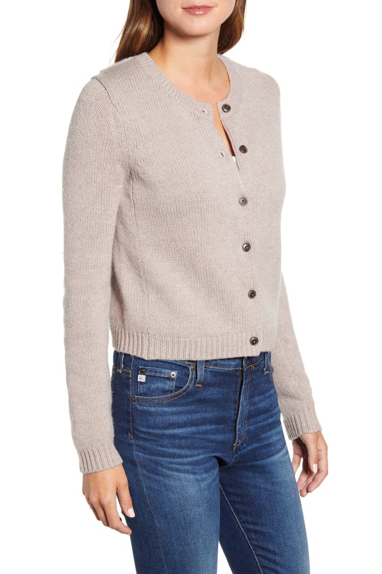 Crop Wool & Cashmere Cardigan, Alternate, color, OATMEAL
