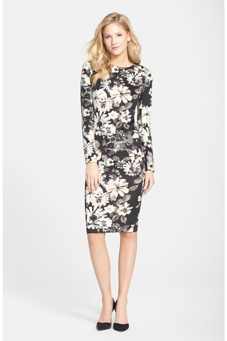 Print Scuba Midi Dress (Nordstrom Exclusive), Alternate, color, BLACK/ PINK