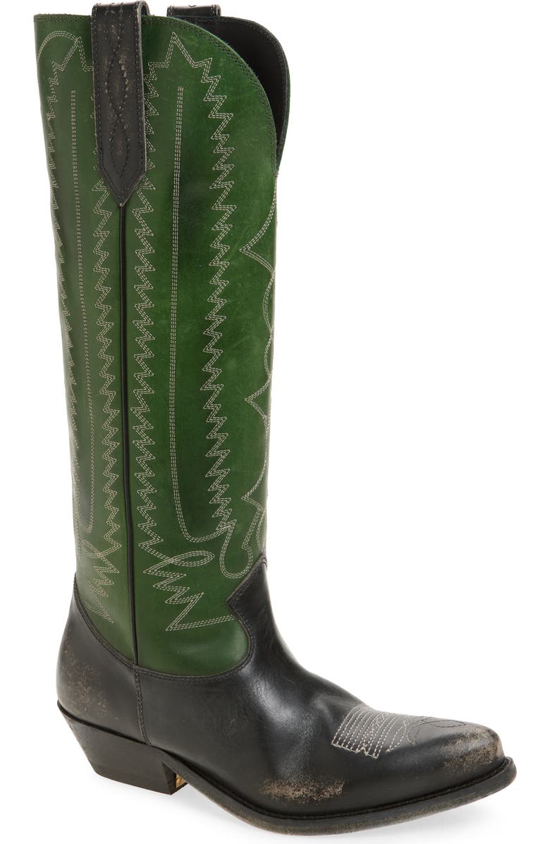 Golden Goose Wish Star High Western Boot, Main, color, Green/ Black