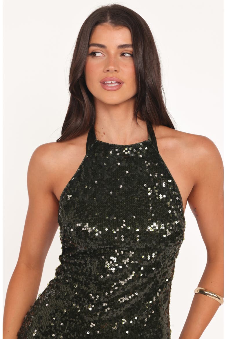 Keisha Sequin Halter Minidress, Alternate, color, OLIVE SEQUIN