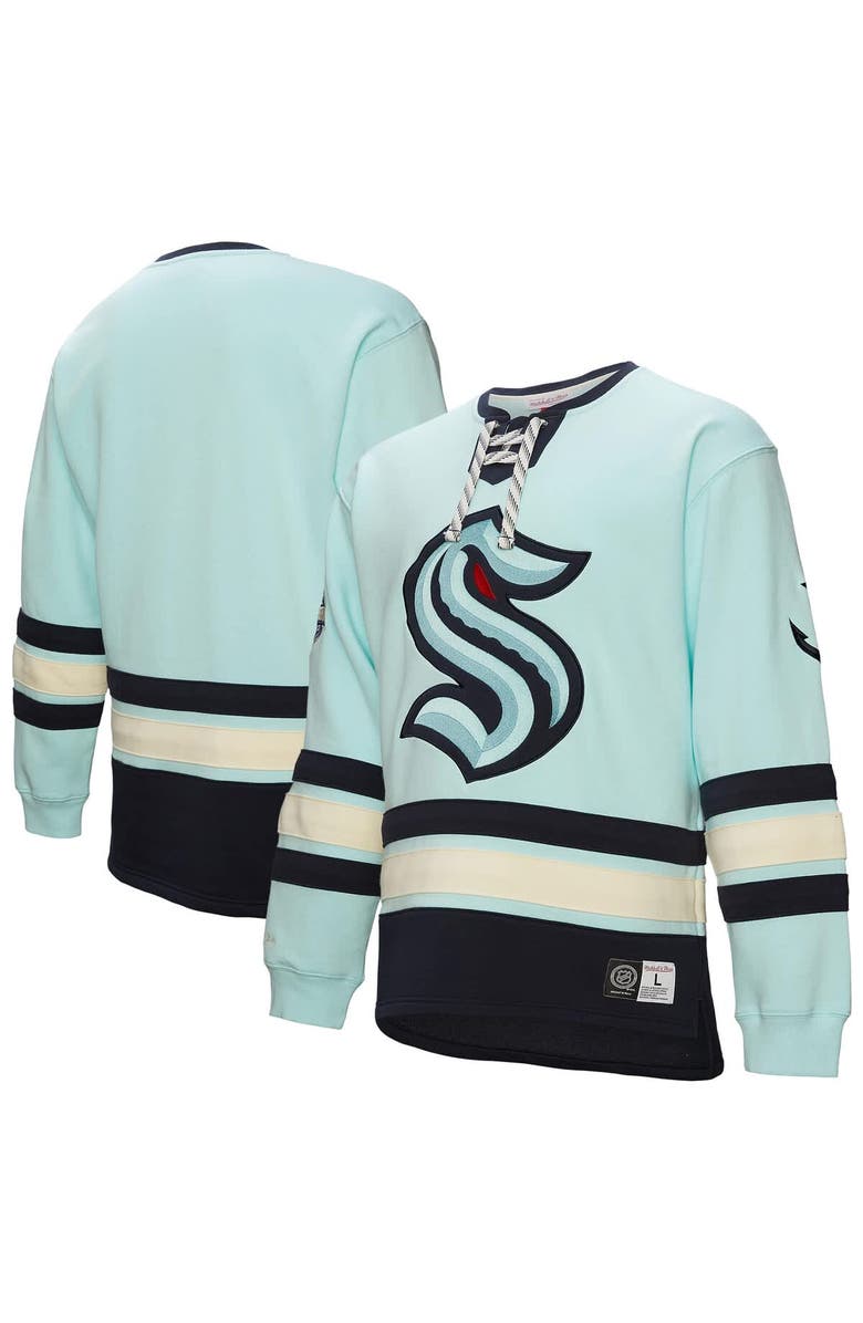 Mitchell & Ness Men's Light Blue Seattle Kraken Heritage Lace-Up Pullover Sweatshirt, Alternate, color, Light Blue