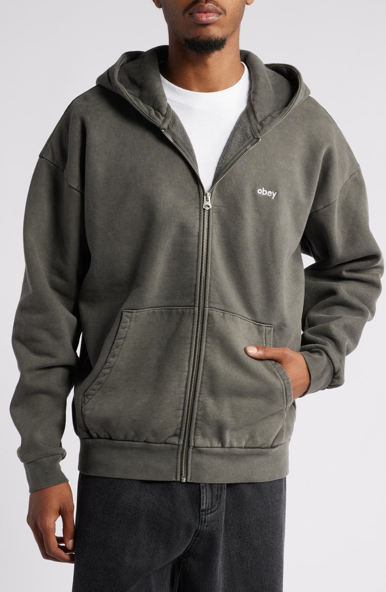 Obey Lowercase Pigment Zip Hoodie, Alternate, color,
