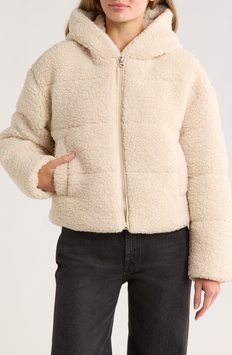 Hudson Jeans Faux Shearling Hooded Jacket, Main, color, Natural