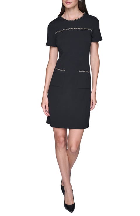 Chain Embellished Scuba Crepe Sheath Dress